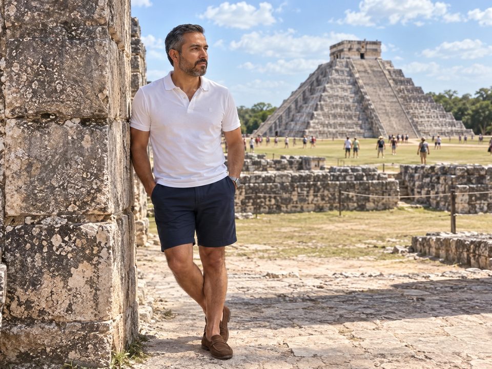 Giovani Gutiérrez frente a la pirámide de El Castillo en Chichén Itzá